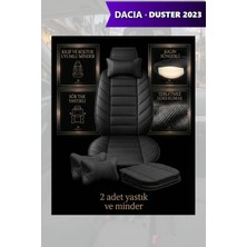 Automod Dacia Duster 2023 Için Koltuk ve Kılıf Uyumlu Lüks Siyah Yastık Minder 2li Set