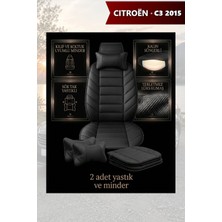 Automod Citron C3 2015 Için Koltuk ve Kılıf Uyumlu Lüks Yastık Minder Siyah 2li Set