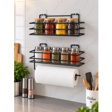 Esmana Living Yapışkanlı Baharatlık 2 Li Metal Kağıt Havluluk Siyah Baharat Standı Mutfak Rafı