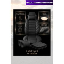Automod Dacia Sandero Stepway 2018 Için Koltuk ve Kılıf Uyumlu Lüks Yastık Siyah Minder 2li Set