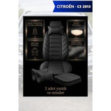 Automod Citron C3 2013 Için Koltuk ve Kılıf Uyumlu Yastık Minder Lüks Siyah 2li Set