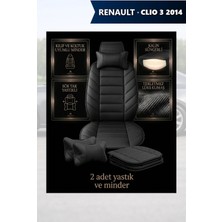 Automod Renault Clio 3 2014 Için Koltuk ve Kılıf Uyumlu Minder Siyah Yastık Lüks 2li Set
