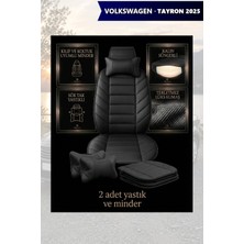 Automod Volkswagen Tayron 2025 Için Koltuk ve Kılıf Uyumlu Lüks Siyah Minder Yastık 2li Set
