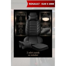 Automod Renault Clio 3 2008 Için Koltuk ve Kılıf Uyumlu Lüks Minder Yastık Siyah 2li Set