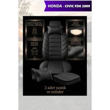 Automod Civic Fd6 2009 Için Koltuk ve Kılıf Uyumlu Minder Yastık Lüks Siyah 2li Set