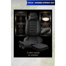 Automod Dacia Sandero Stepway 2017 Için Koltuk ve Kılıf Uyumlu Yastık Siyah Lüks Minder 2li Set