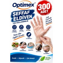 Optimex Şeffaf Eldiven 300 Adet Tek Kullanımlık Hijyenik Kullan At Eldiven Gıda Temasına Uygun