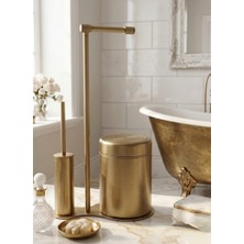 Titanium Design Mat Gold Lüx Çöp Kovası Kağıtlık ve Fırçalık Seti