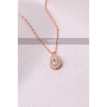 Zirkon Taşlı Rose Renk Damla (Anturaj/halo) Model 925 Ayar Gümüş Kolye