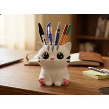 Teknova Group Sevimli Kedi Figürlü 3D Baskı Kalemlik – Masaüstü Organizer