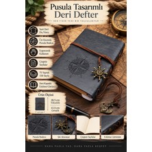 Yenilig Pusula Tasarımlı Deri Defter – Çizgisiz 150 Sayfa, Eskitme Görünümlü Suni Deri Kapaklı, Denizci Aksesuarlı Not ve Günlük Defteri 18,5 x 12,5 cm