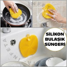 İnfeta Elma Model Silikon Bulaşık Süngeri Ultra Kalın Çift Yüzeyli Tükenmeyen Sarı Bulaşık Süngeri Bulaşık Yıkama Fırçası