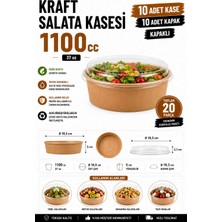 Optimex 1100 cc Kraft Salata Kasesi Kapaklı 10 Adet Kase + 10 Adet Şeffaf Kapak 20 Parça