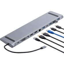 Kazan Hobi Usb-C 12IN1 Hub Çoklayıcı, MacBook Uyumlu, Çift Hdmı, Vga, RJ45 Ethernet, USB 3.0, Sd Tf, Pd Şarj