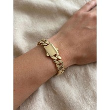 BROTLIWY Gold Renk Unisex Kutu Kilit Kalın Gurmet Cuban Zincir Kararmaz Çelik Kadın Bileklik