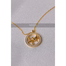 Zirkon Taşlı Gold Renk Barış Kuşu Model 925 Ayar Gümüş Kolye