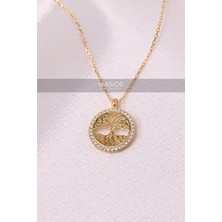 Zirkon Taşlı Gold Renk Hayat Ağacı (Tree Of Life) Model 925 Ayar Gümüş Kolye