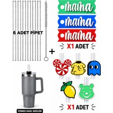 Stanley Termos Uyumlu Stanley Quencher 1.18 ve 0.88 Uyumlu 6lı Pipet Termos Pipeti– Temizlik Fırçası Hediyeli -1 Adet Başlık -1 Adet Kapak Aksesuarı