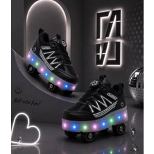 Kazan Hobi Garantili & Üst Kalite Işıklı Çocuk Paten Ayakkabısı | 4 Tekerlekli Kaykay Sneaker (29-37 Numara, Renk Siyah)