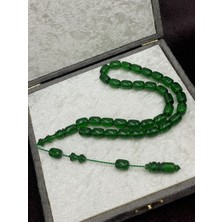 Onurlu Tesbihane Sistemli Yeşil Ateş Kehribar Tesbih (8X12 Mm)