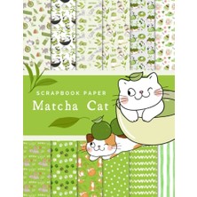 Kazan Hobi Matcha ve Kedi Temalı Scrapbook Kâğıdı; Kendin Yap, Kart Hazırlama, Günlük ve Dekorasyon Projeleri Için