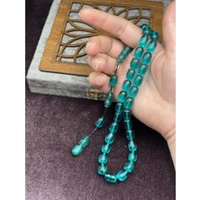 Onurlu Tesbihane Sistemli Turkuaz Ateş Kehribar Tesbih (8X12 Mm)