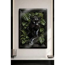 Dekorhane Siyah Panter Tropikal Yapraklar 3D Kabartma Tasarım Dekoratif Metal Duvar Tablosu