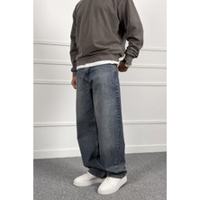 Alışveriş Sokağı Eskitme Yıkamalı Baggy Bol Kalıp Denim Mavi Jean