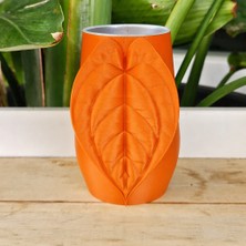 Ceki Home 3D Baskı Yaprak Desenli Kap - Kalp Yaprağı Süslemeli Dekoratif Kap-Turuncu