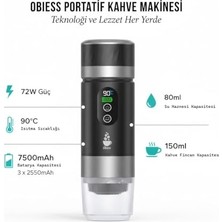 Kazan Hobi Kahve Makinesi, Obıess Taşınabilir Espresso Siyah Şarjlı Kapsül ve Öğütülmüş Kahve ile Uyumlu V3