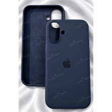 iPhone 16 Için Kılıf Lansman Logolu Içi Yumuşak Kadife 16 Kılıfı Silikon Lacivert