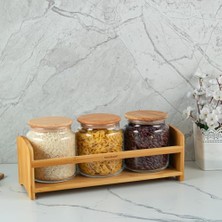 Kazan Hobi Kavanoz, Bench Plus Standlı Baharat Takımı 4 Parça Cam Bambu Stand 1080 ml