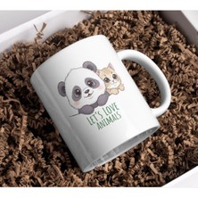FikArt Let’s Love Animals Yazılı Sevimli Panda ve Kedi Porselen Kupa Bardak