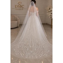 Dmc Yakut Dantel Işlemeli Taş Detaylı Tül Gelin Duvağı 300X200 cm – Düğün, Nikah, Nişan ve Kına Için