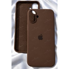 iPhone 16 Için Kılıf Lansman Logolu Içi Yumuşak Kadife 16 Kılıfı Silikon Kahverengi