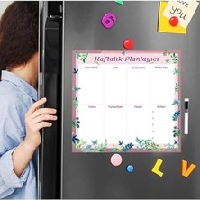 Kazan Hobi Dünya Magnet Floral Haftalık Magnet Planlayıcı, Mıknatıslı Silinebilir Yazı Tahtası Pano + 3 Kalem