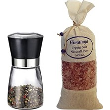 Kazan Hobi Değirmen, 1 Kg. Iri Himalaya Tuzu Bez Torbada Koyu Pembe Renk + Seramik Bıçaklı Tuz/baharat Değirmeni