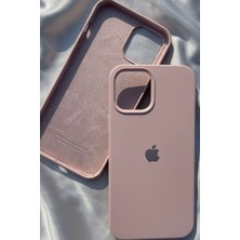 iPhone 14 Için Kılıf Lansman Logolu Içi Yumuşak Kadife 14 Kılıfı Silikon Kum Pembe