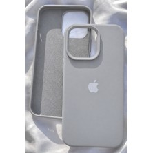 iPhone 15 Pro Max Için Kılıf Lansman Logolu Içi Yumuşak Kadife 15 Pro Max Kılıfı Silikon Gri