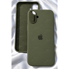 iPhone 16 Için Kılıf Lansman Logolu Içi Yumuşak Kadife 16 Kılıfı Silikon Haki