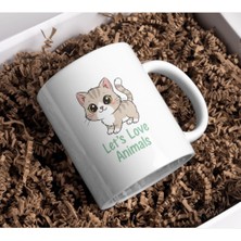 FikArt Let's Love Animals Yazılı Sevimli Kedi Porselen Kupa Bardak