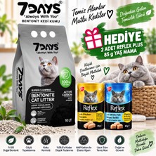 7days Aktif Karbonlu Bentonit Topaklanan Kedi Kumu 10 L + 2 Adet Reflex Plus 85 G Yaş Mama Hediye