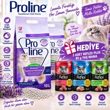 Proline Lavanta Kokulu Bentonit Kedi Kumu 10 L + 3 Adet Reflex Plus 85 G Yaş Mama Hediye