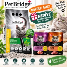 Petbridge Aktif Karbonlu Bentonit Topaklanan Kedi Kumu 10 L + 2 Adet Reflex Plus 85 G Yaş Mama Hediye