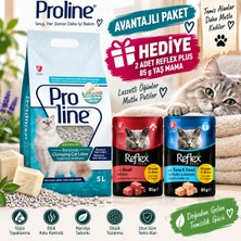 Proline Marsilya Sabunlu Bentonit Topaklanan Kedi Kumu 5 L + 2 Adet Reflex Plus 85 G Yaş Mama Hediye