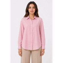 Velmora Fashion Kadın Uzun Kol Gömlek Düğmeli Klasik Yaka Günlük ve Ofis Şıklığına Uygun - Toz Pembe