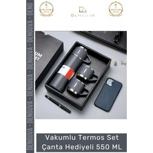 Denguva Özel Üretim Paslanmaz Çelik 3 Bardaklı Soğuk Sıcak Termos Vakumlu Termos Set Çanta Hediyeli 550 ml