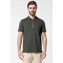 Vaganza Erkek Fermuarlı Polo Yaka T-Shirt U02030 Haki