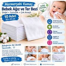 Öztürk Konsept 10 Adet 20X25 cm Beyaz Mermerşahi Bebek Ağız Silme ve Ter Bezi %100 Pamuklu Overloklu Yeniden Kullanılabilir Emici Bez