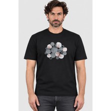 Dimattia Erkek Bisiklet Yaka Baskılı Pamuk T-Shirt U007975 Siyah